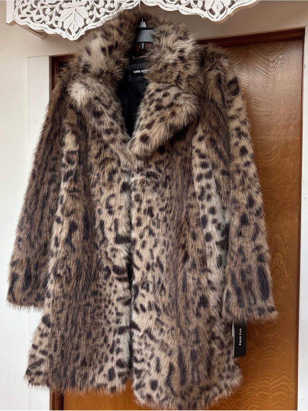 Karl Lagerfeld Leopard Faux Fur Coat - Brown M